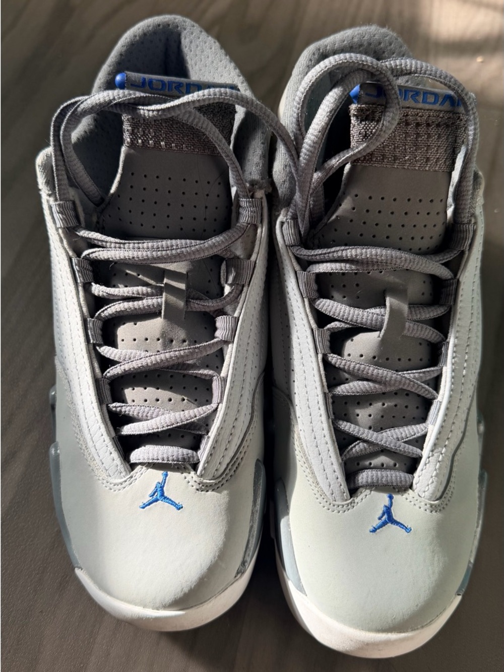 Nike Air Jordan 14 Retro Blue Wolf Gray Sport Shoes Boys Size 5.5Y